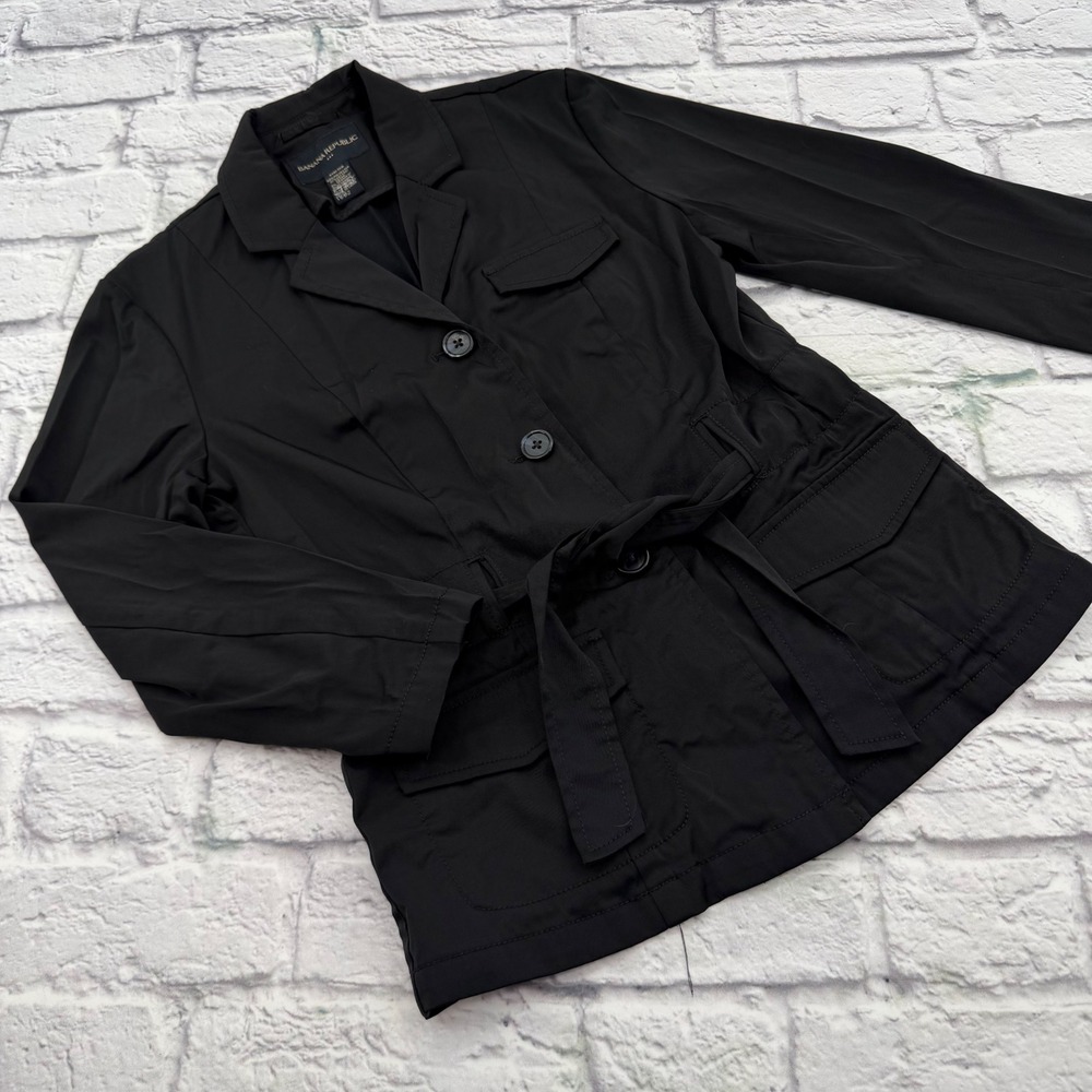 Banana Republic Black Stretch Utility Jacket Belted Button Front Women Size 2